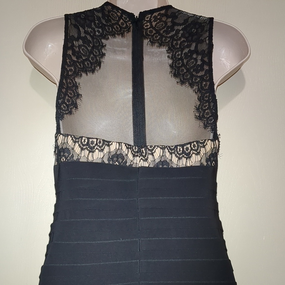 Betsy & Adam Black Lace over Nude cocktail midi Dress size 4 - Picture 5 of 9